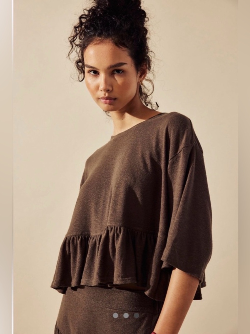 Free People Beach Olive Brown Alma RuffleTwo Piece Harem Pant Set Small - Picture 8 of 9